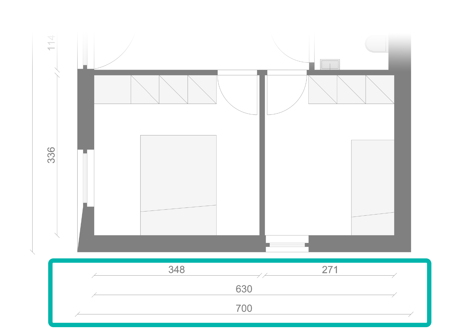 Op het plan op de product sheet vind je de afmetingen in detail