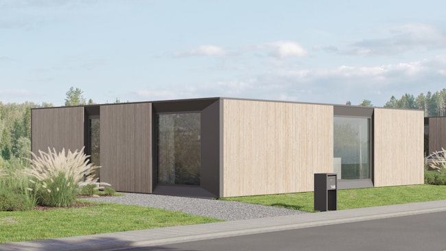 Skilpod #144 — bungalow woning met 4 slaapkamers, modern design met naturel houten exterieur