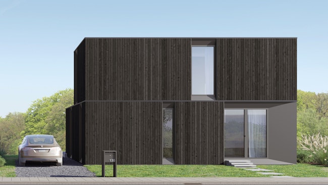 Skilpod #135 — houtskeletbouw woning met 3 slaapkamers, modern design met zwart hout