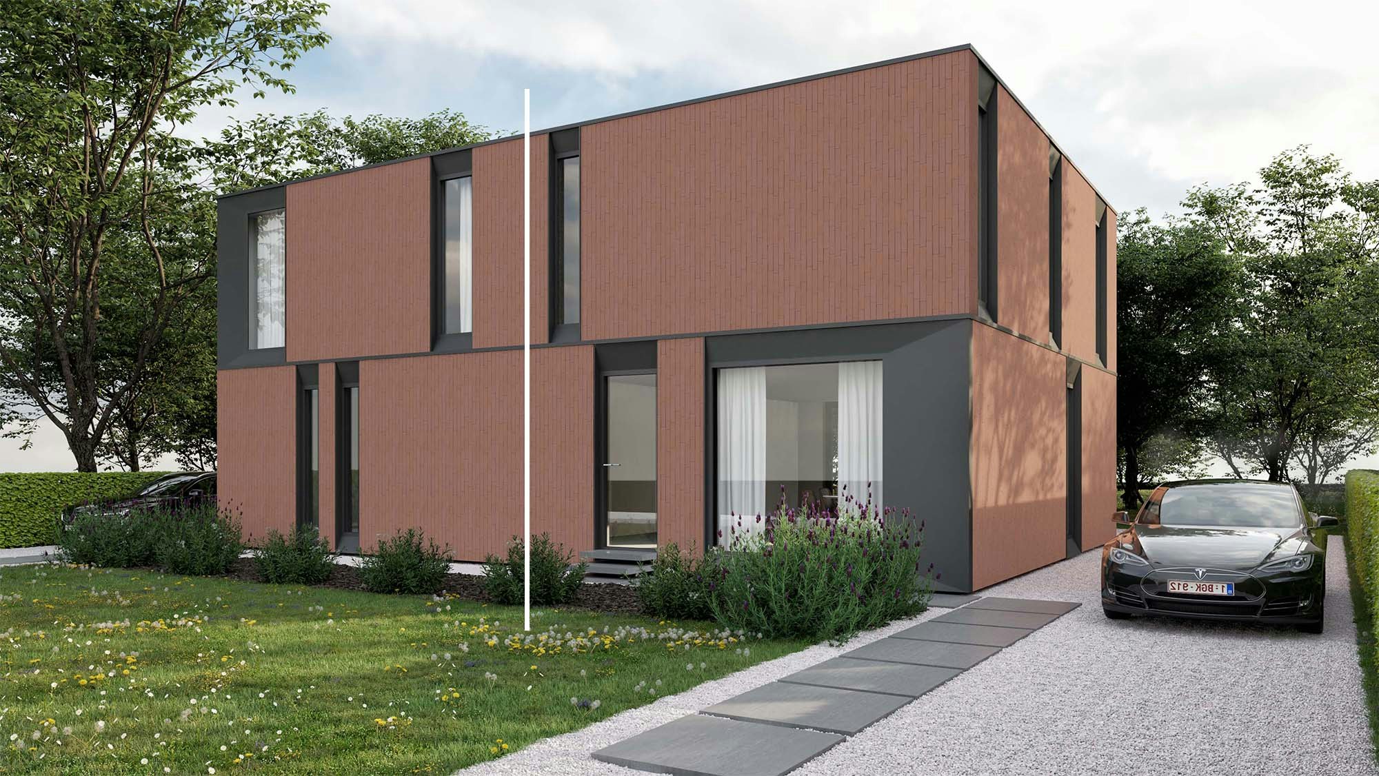 Skilpod #140 — houtskeletbouw woning met 3 slaapkamers, modern design met rode steen