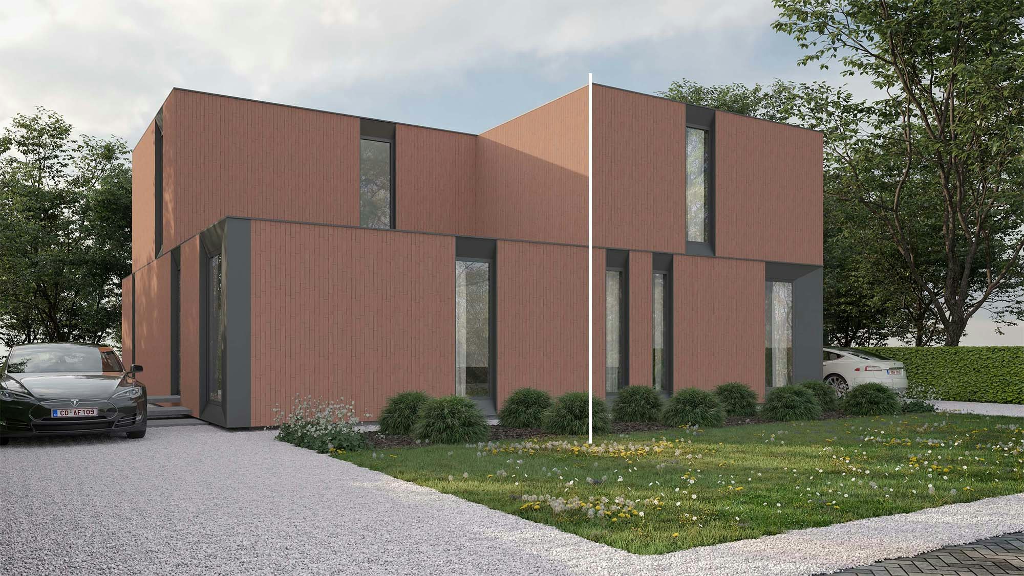 Skilpod #130 — houtskeletbouw woning met 4 slaapkamers, modern design met rode steen