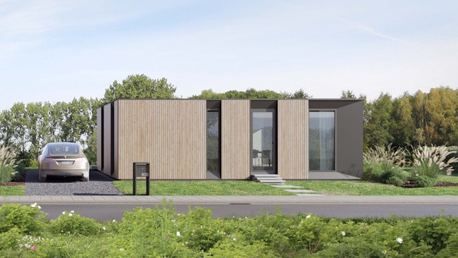 Skilpod #80 — houtskeletbouw bungalow woning met 2 slaapkamers, modern design met naturel hout
