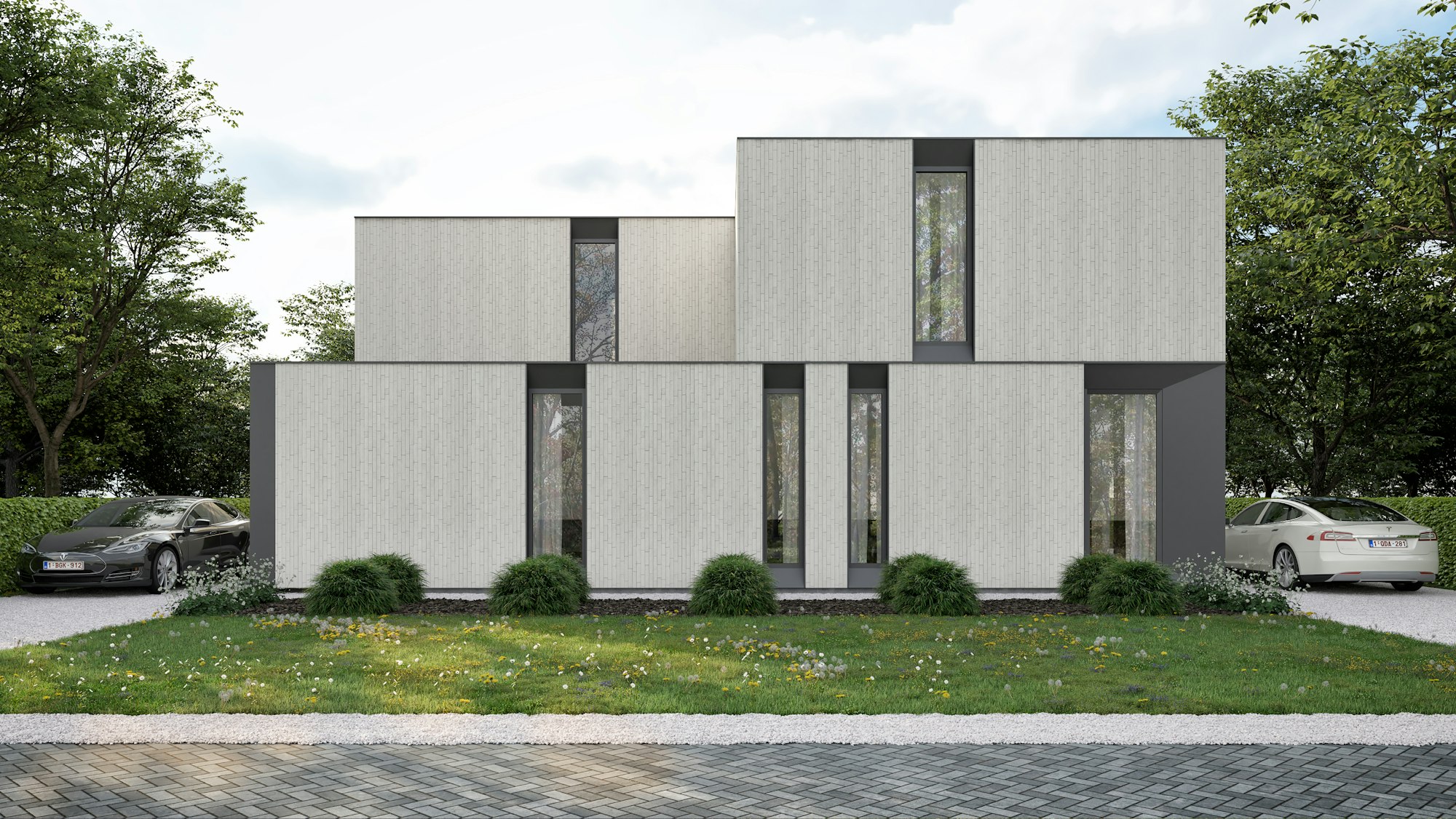 Skilpod #130 — houtskeletbouw woning met 4 slaapkamers, modern design met witte steen