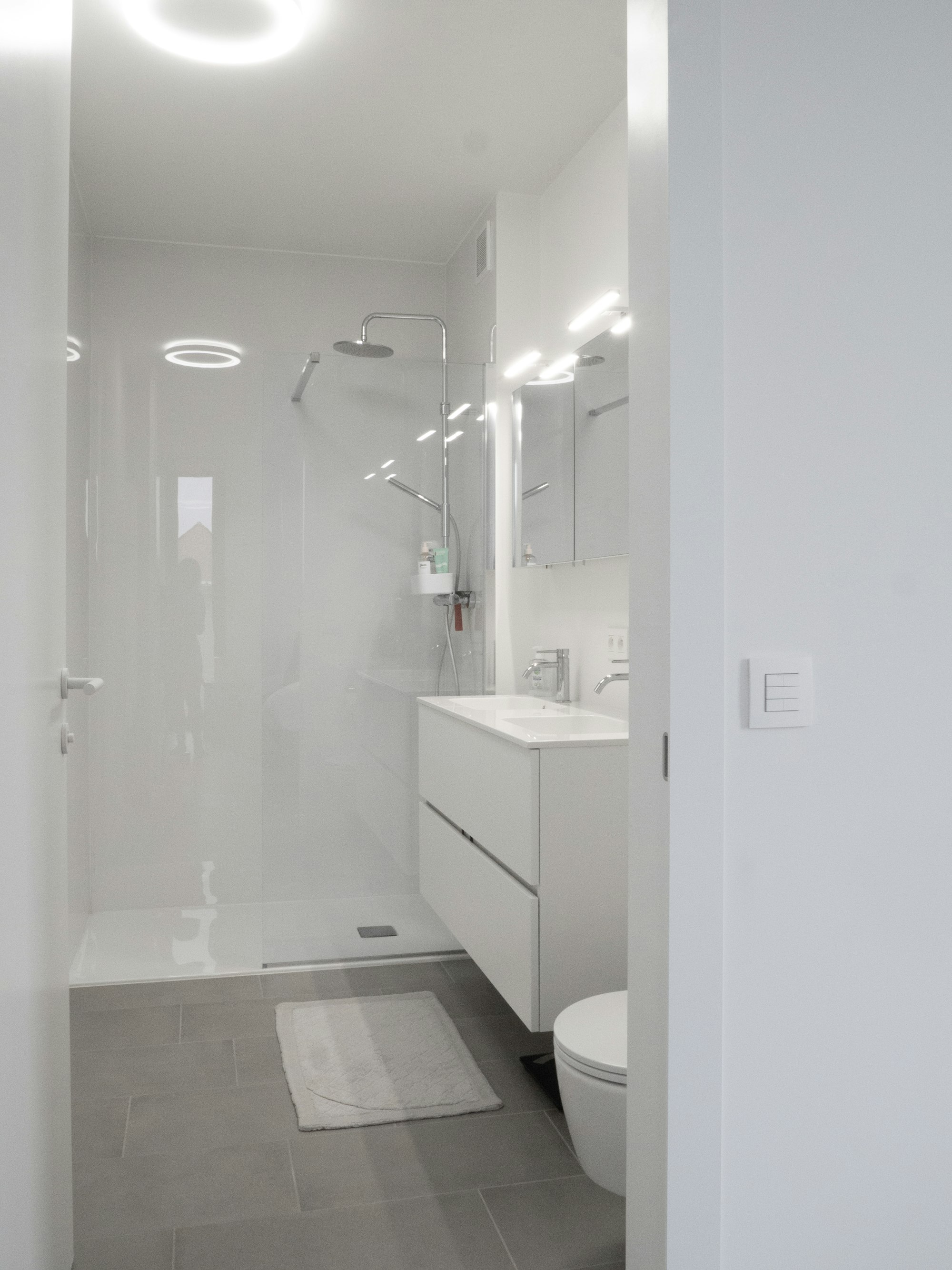 Skilpod #140 - interieur badkamer met toilet en inloopdouche