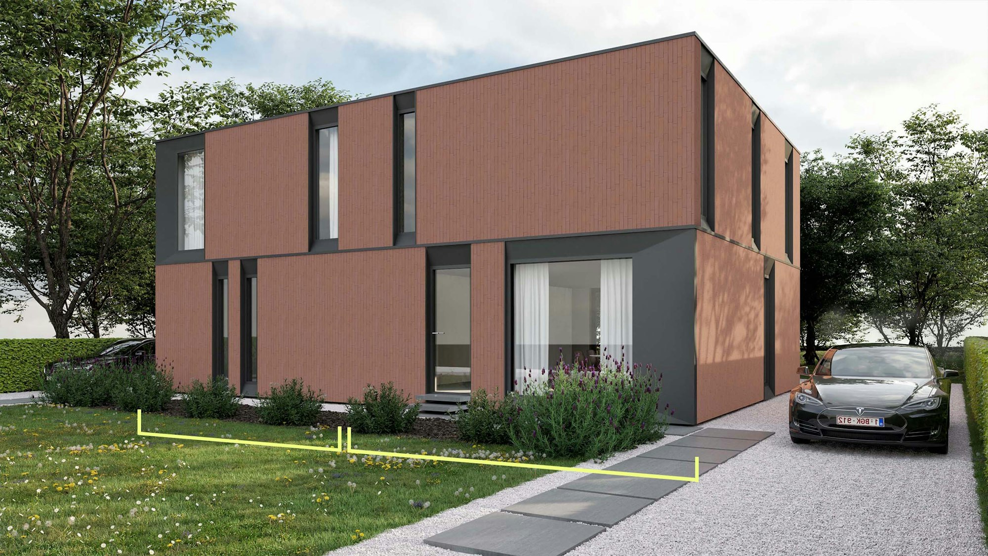 Skilpod #140 — houtskeletbouw woning met 3 slaapkamers, modern design met rode steen