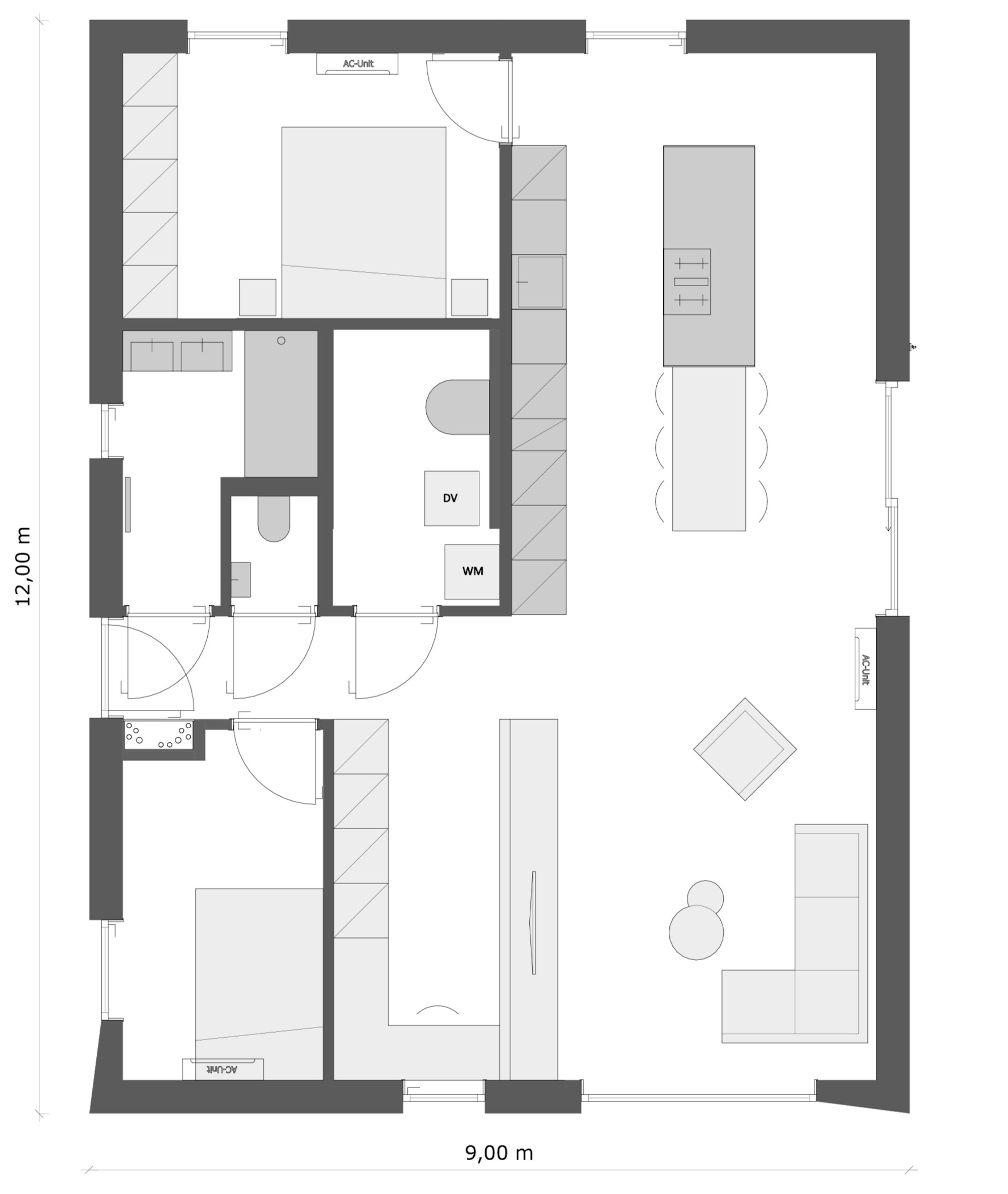 Plan Skilpod #108NL, met 2 slaapkamers