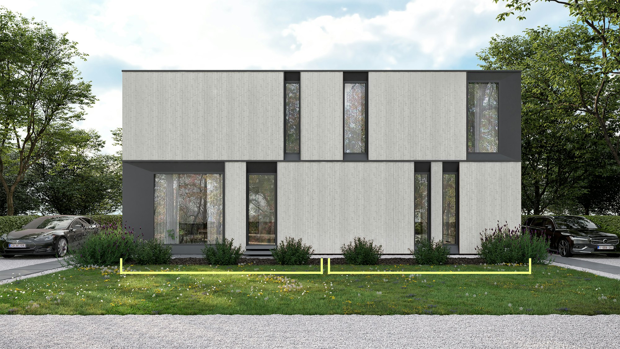 Skilpod #165 — houtskeletbouw woning met 4 slaapkamers, modern design met witte steen