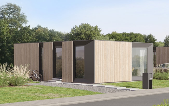 Skilpod #80 — houtskeletbouw bungalow woning met 2 slaapkamers, modern design met natuurhout