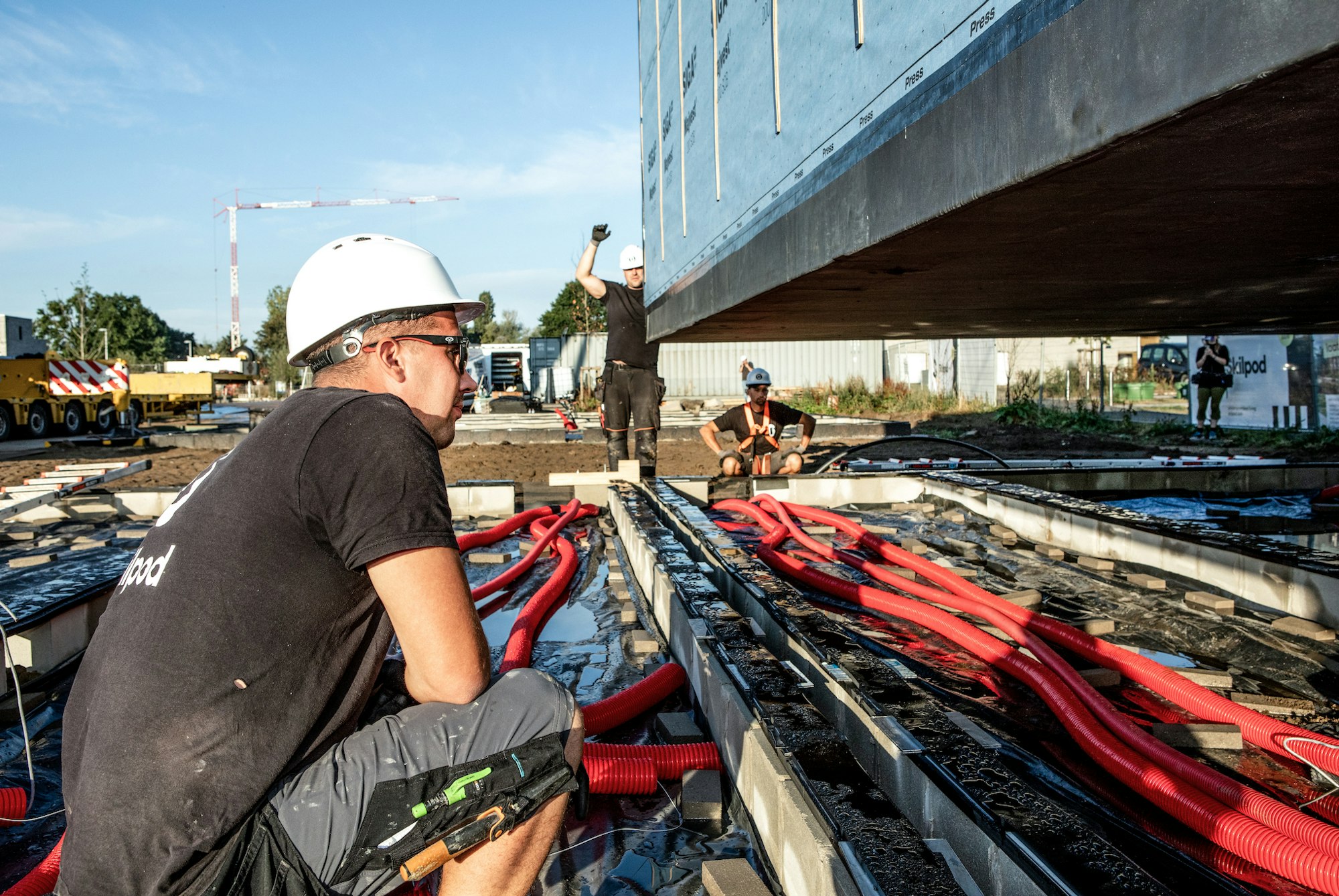 Plaatsing van een houtbouw module op Hoedhaar in Lokeren