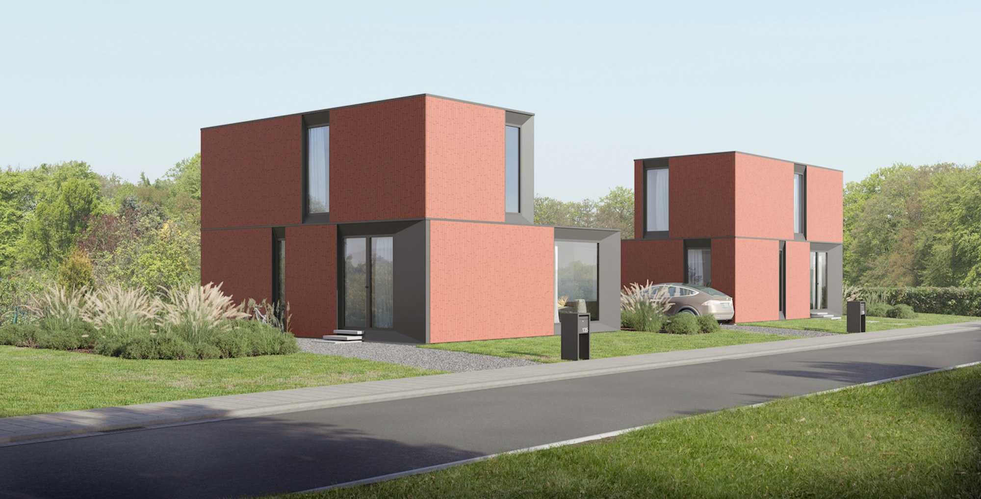 Skilpod #135 — houtskeletbouw woning met 3 slaapkamers, modern design in rode steen