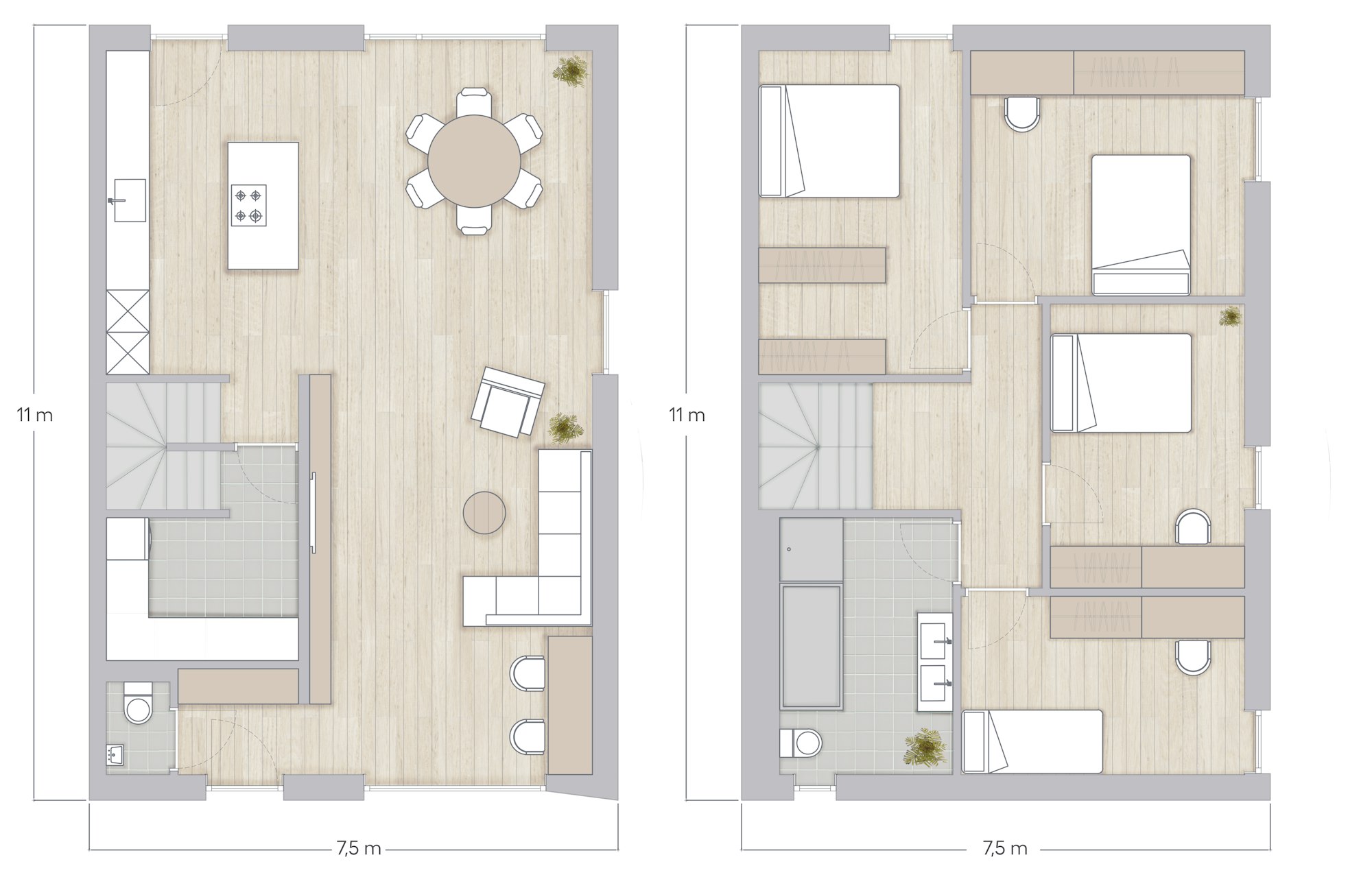 Plan Skilpod #165, woning met 4 slaapkamers over twee verdiepingen