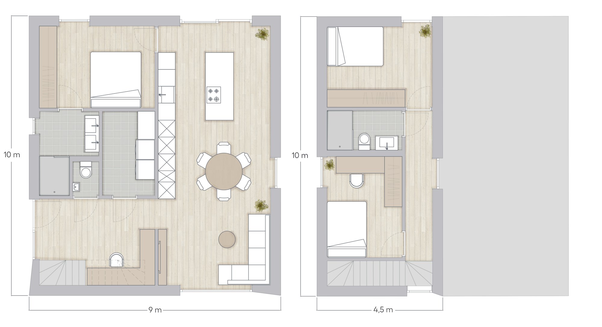 Plan Skilpod #135, woning met 3 slaapkamers over twee verdiepingen