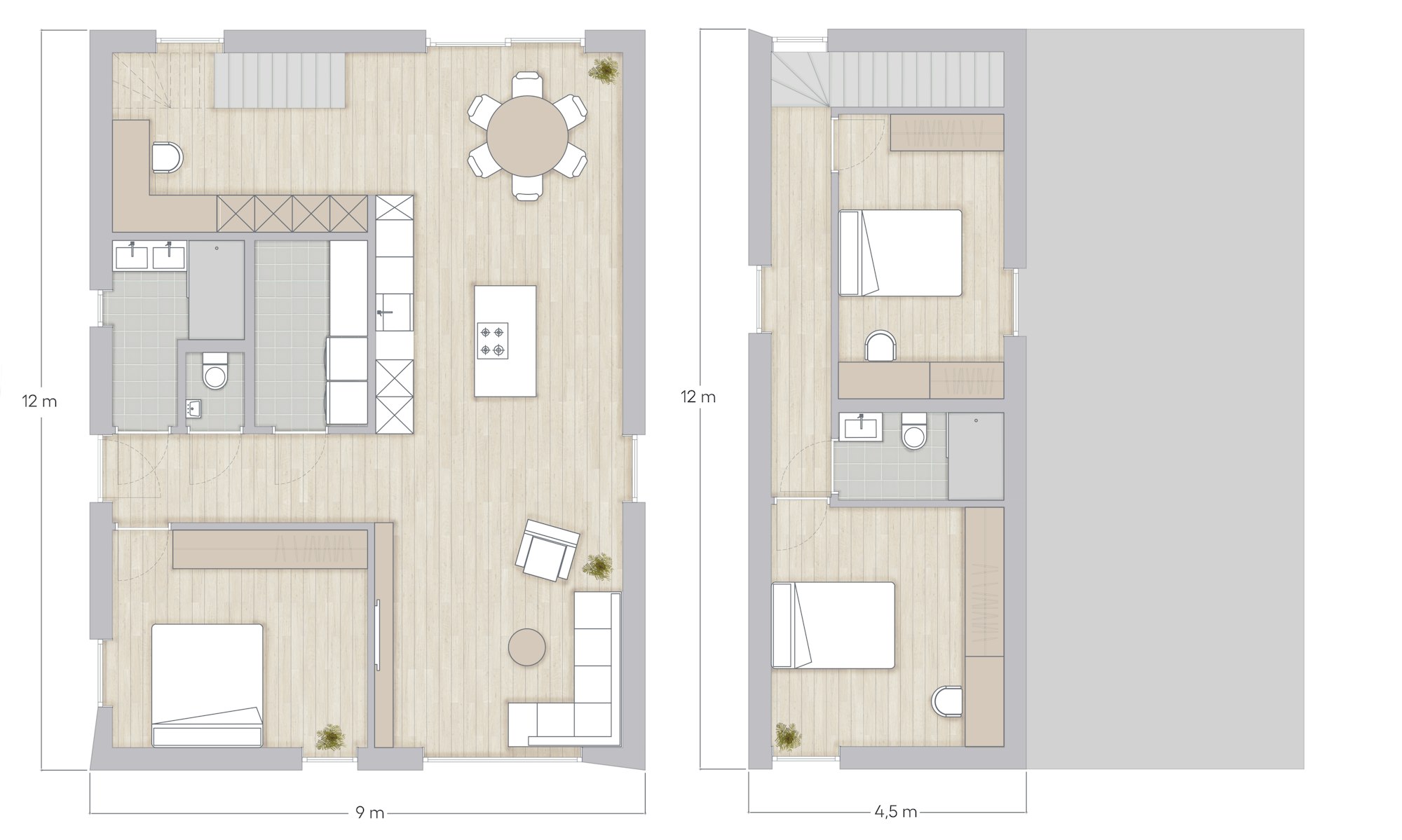 Plan Skilpod #160, 3 slaapkamers over twee verdiepingen