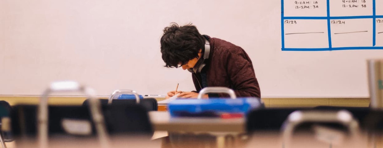 A child studies math