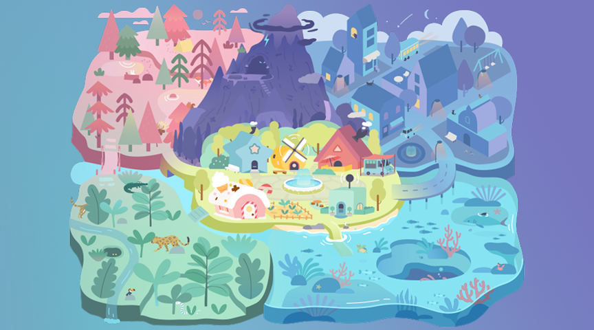 Artwork of the magical world of Bikkoland