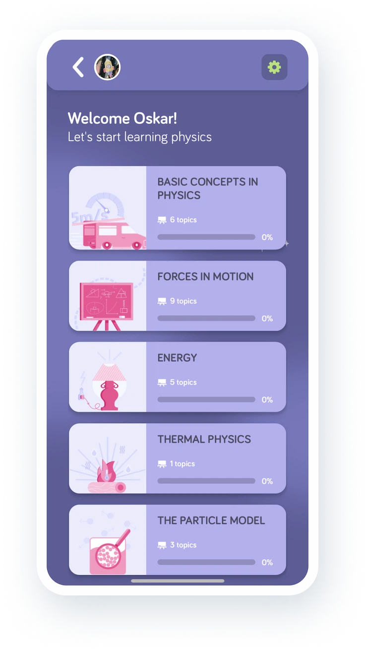 Albert Teen app physics subject screen 1