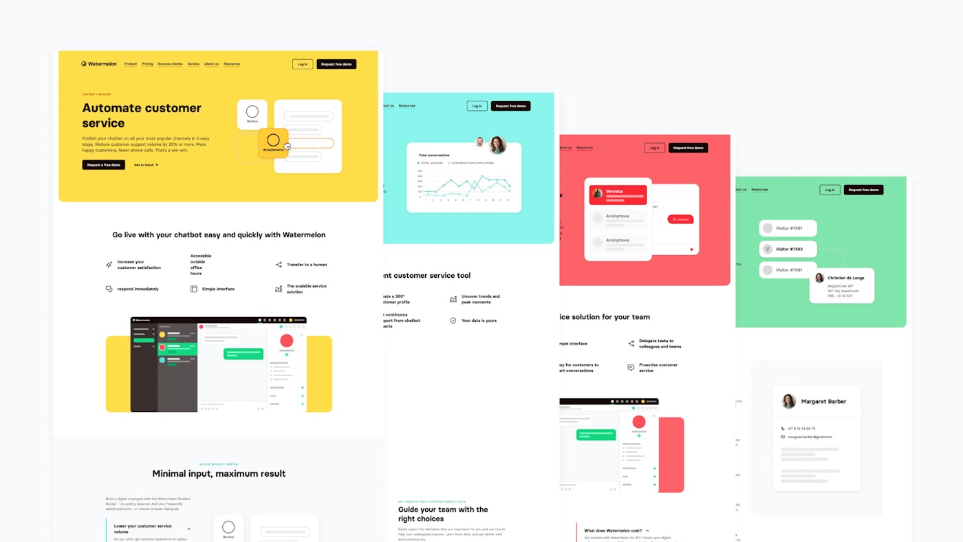 Overview of multiple pages of the Watermelon website