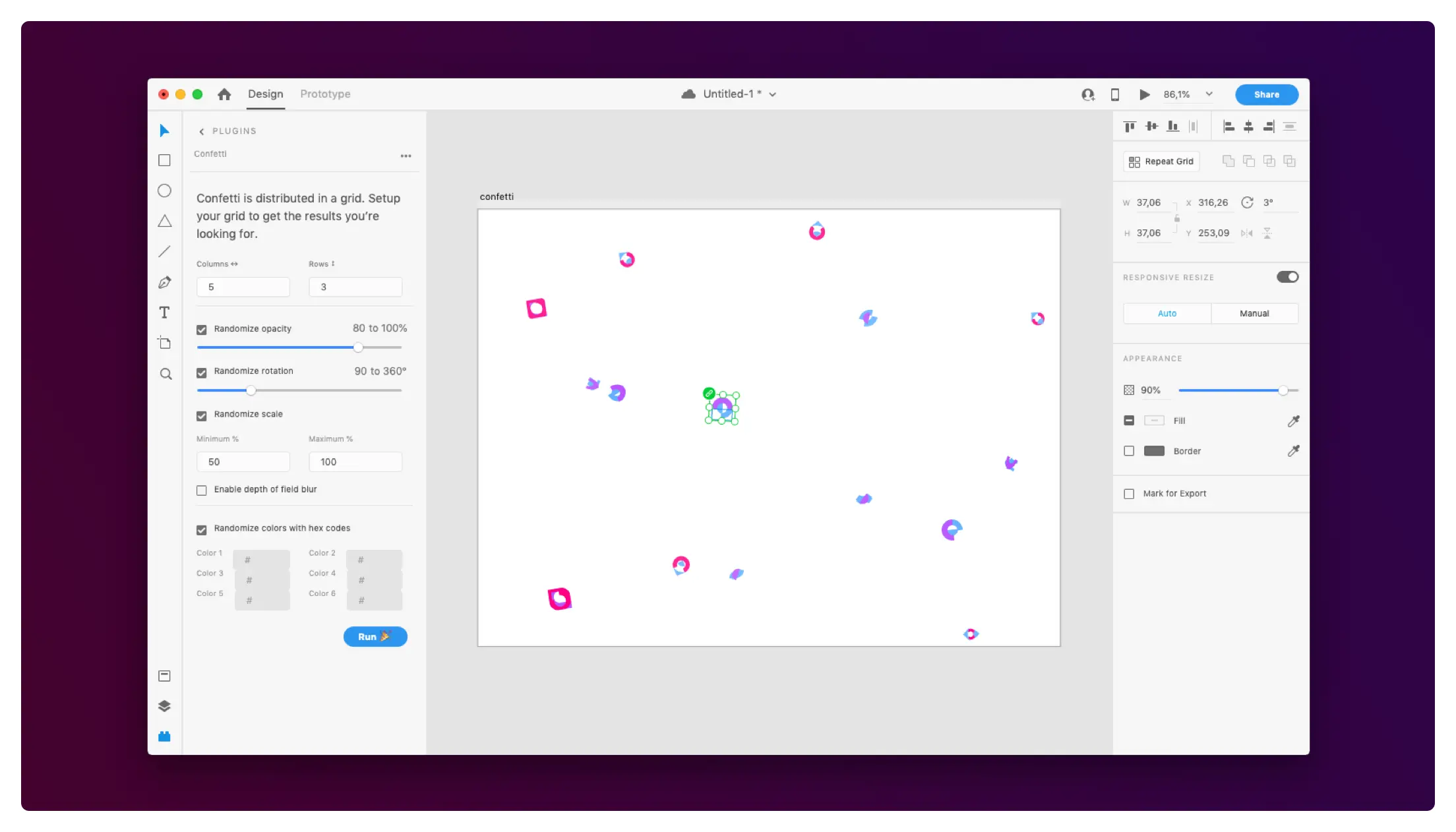 Confetti in a panel