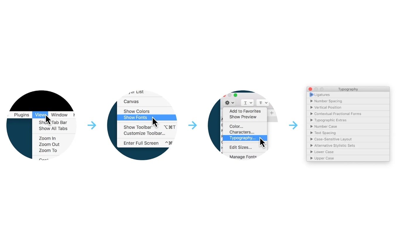 Accessing the typography panel in Sketch