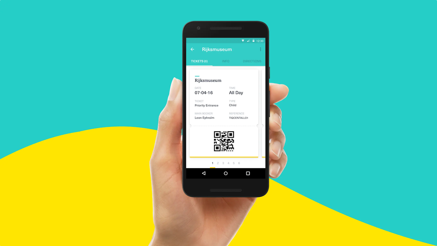 Tiqets in use on mobile with a ticket to the Rijksmuseum on screen