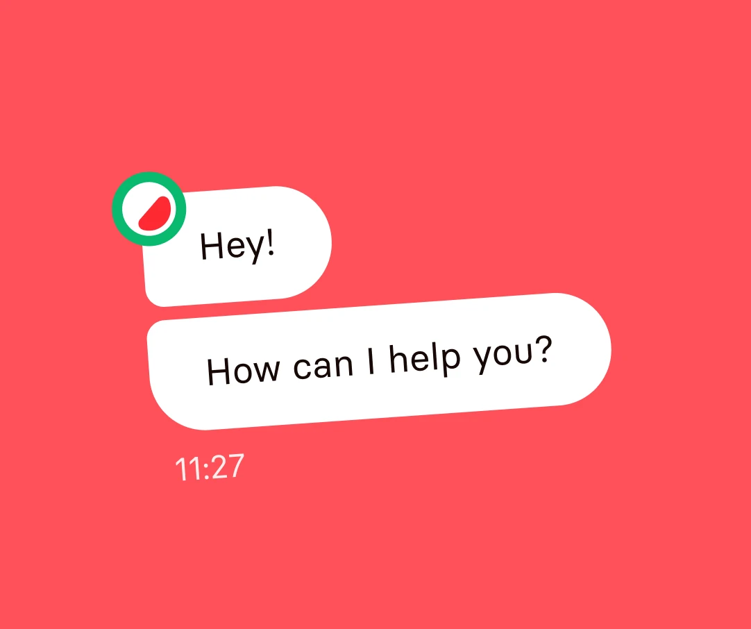 Two chat bubbles on a red background, to start a conversation