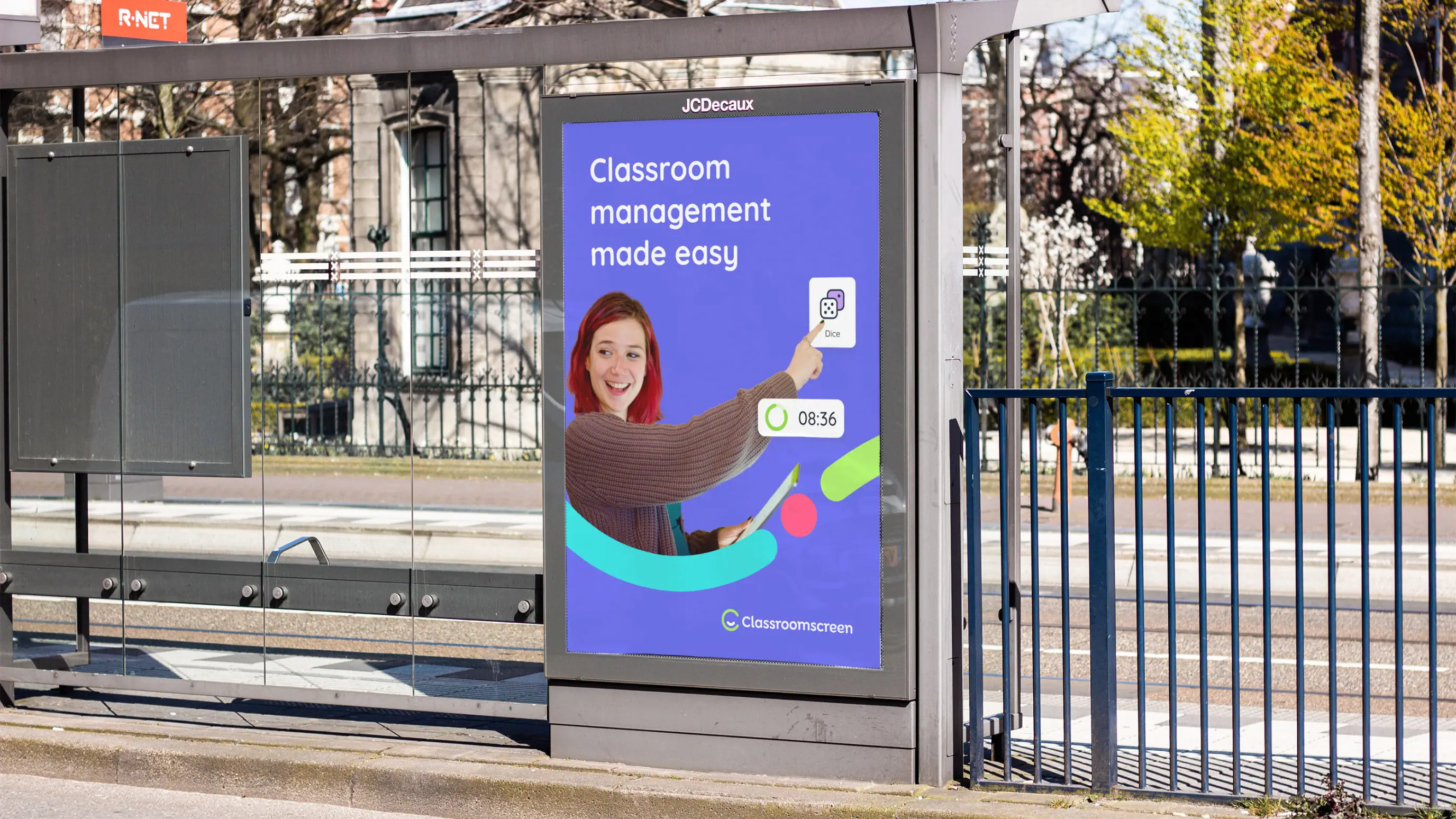 ad of classroomscreen on bus stop 