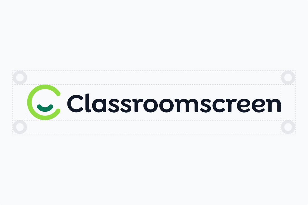 Classroomscreen logo as designed by Jord Riekwel, overlaid by dotted proportion indicator lines