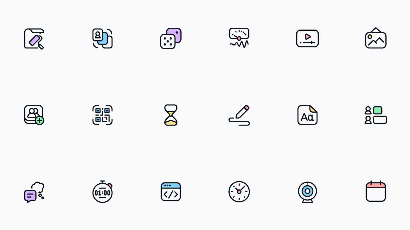 18 line icons Yummygum created for Classroomscreen in a grid