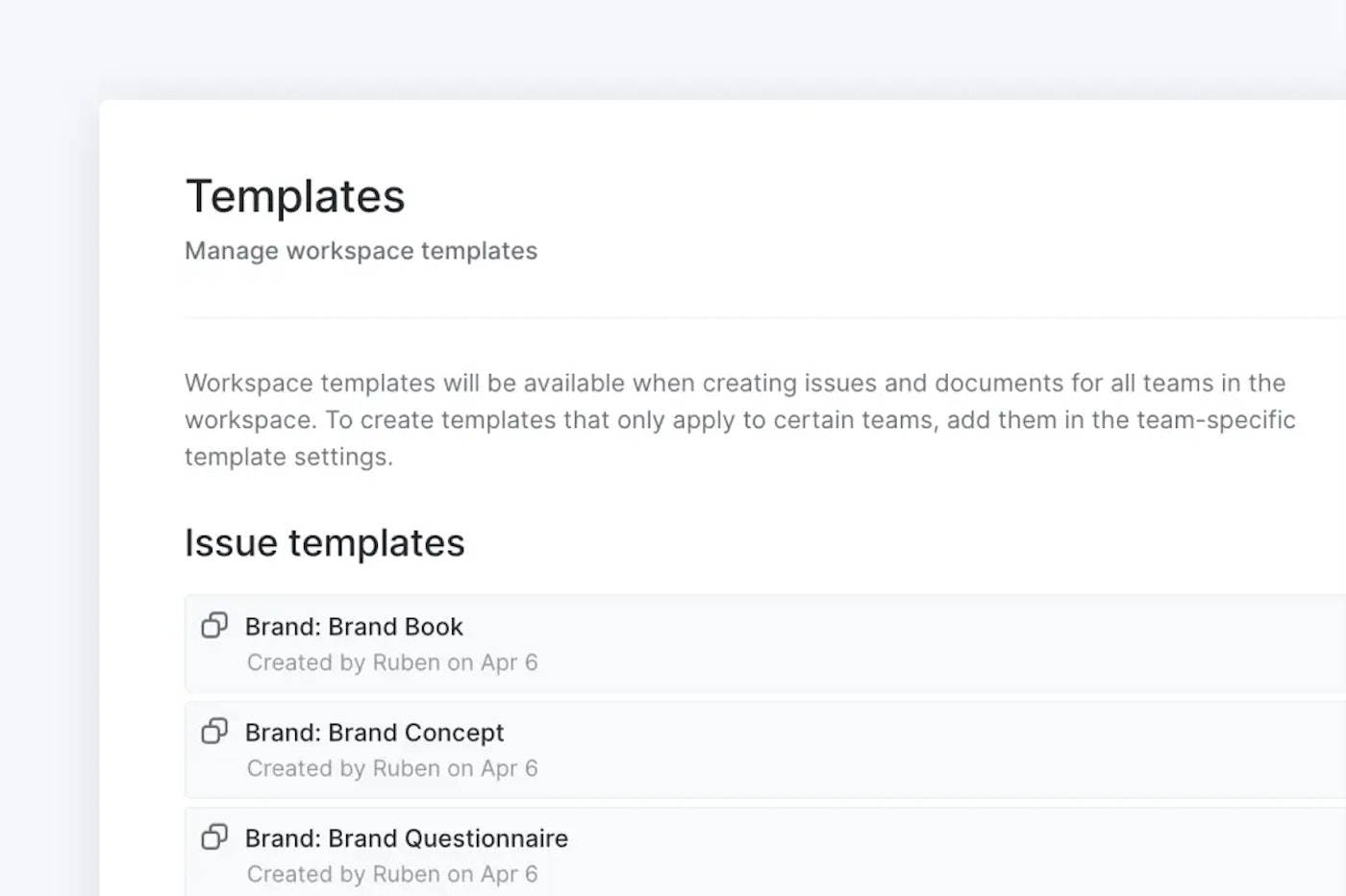 Issue Templates in Linear