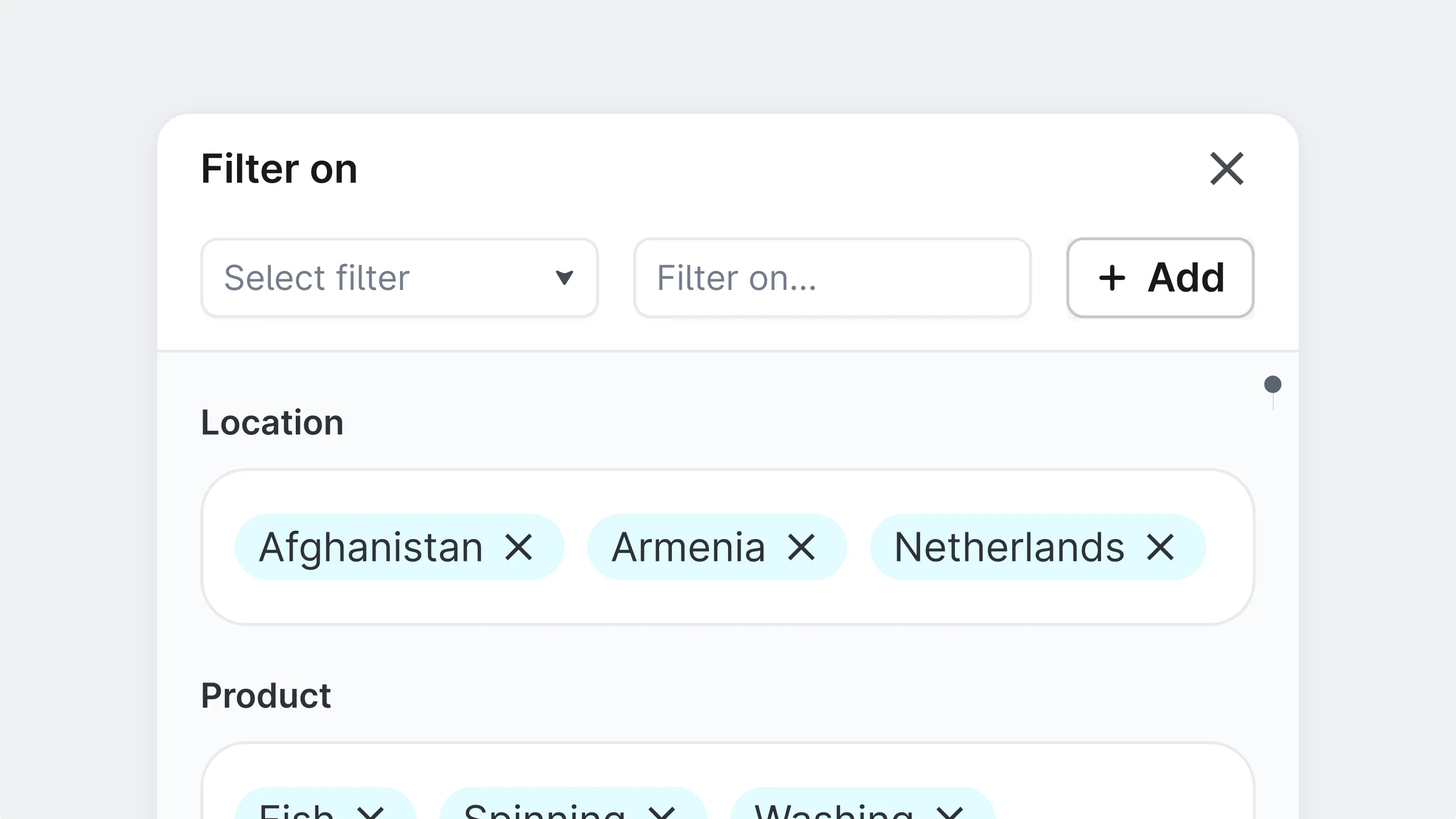 Zoomed in UI of an advanced filter