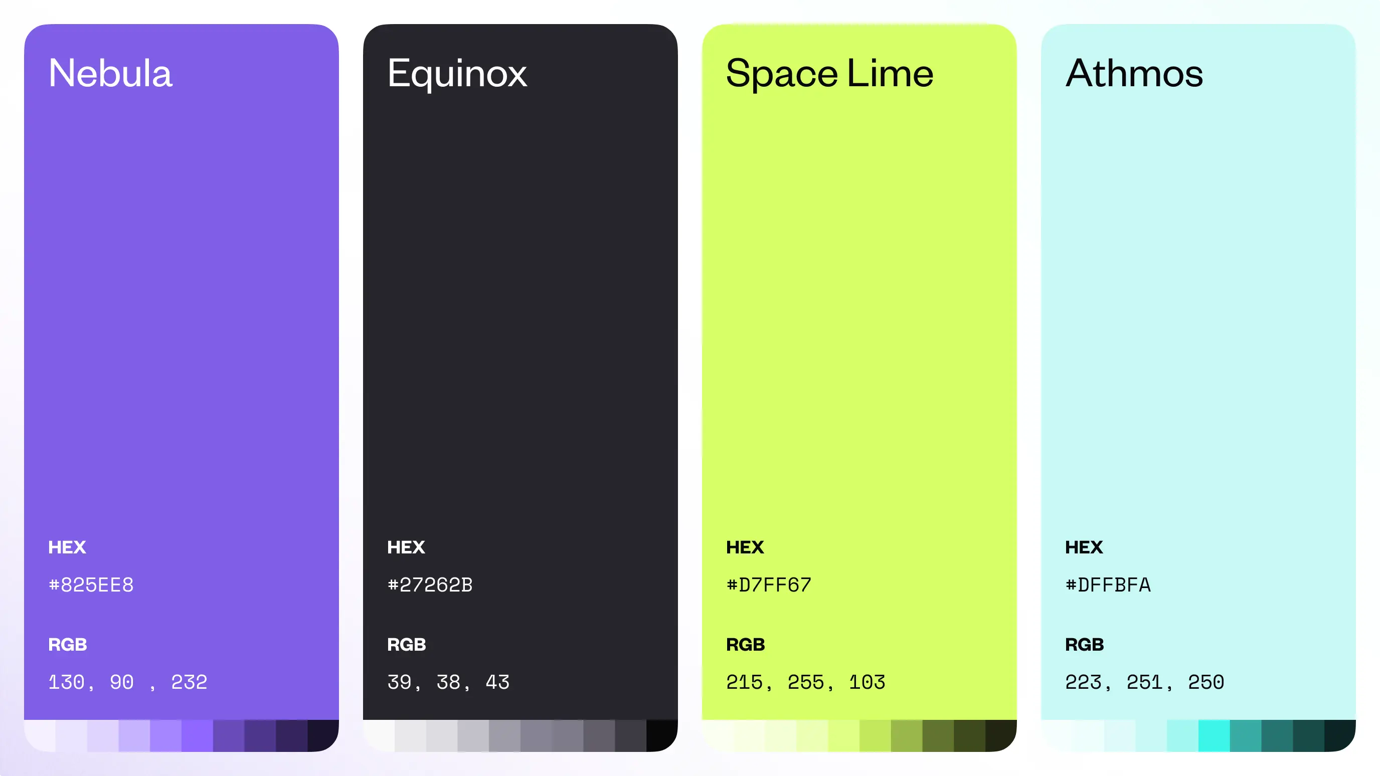 Colored rectangles on a white background. Each rectangle displays the technical information about the chosen colors for Tuple