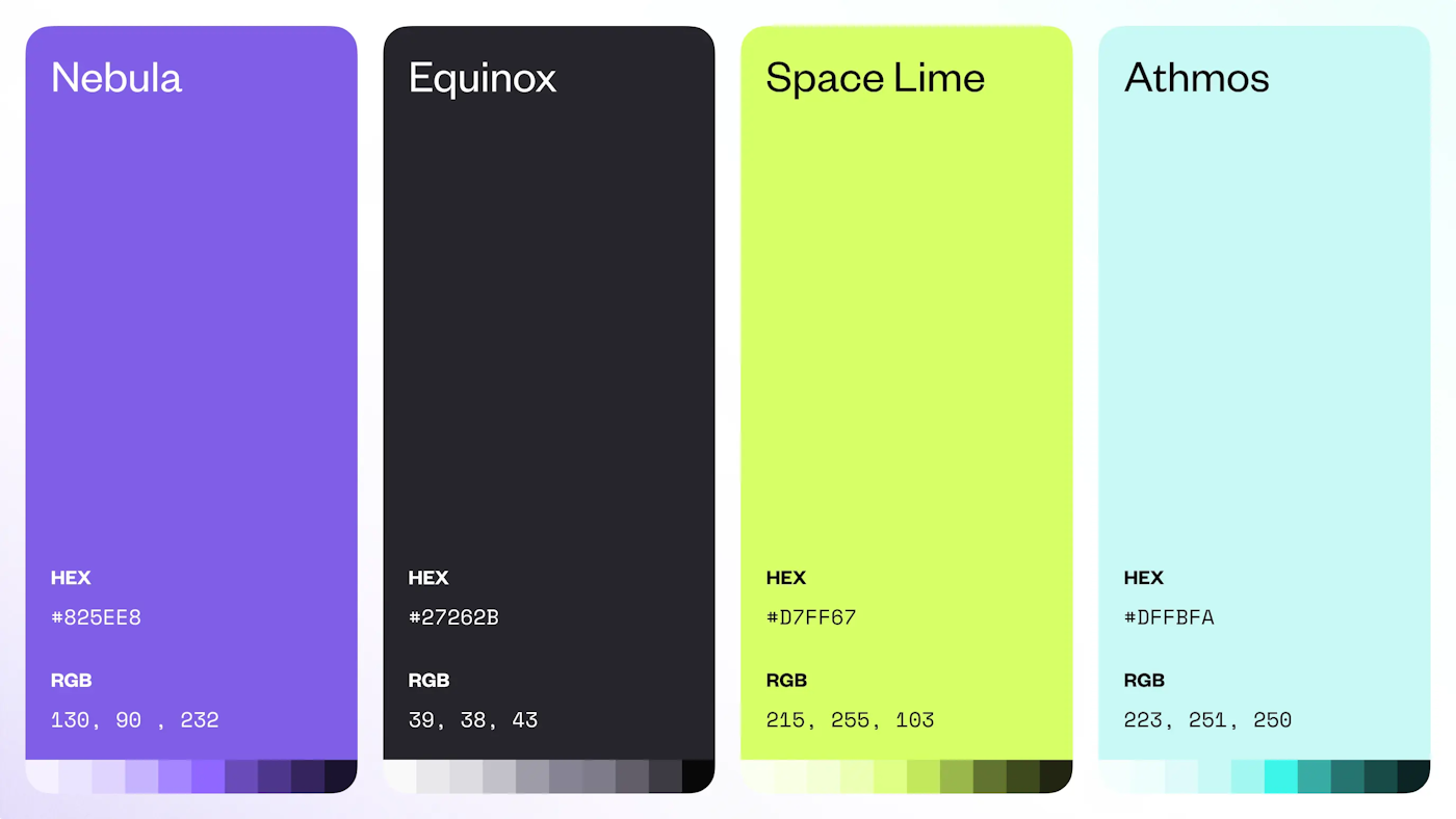 Colored rectangles on a white background. Each rectangle displays the technical information about the chosen colors for Tuple