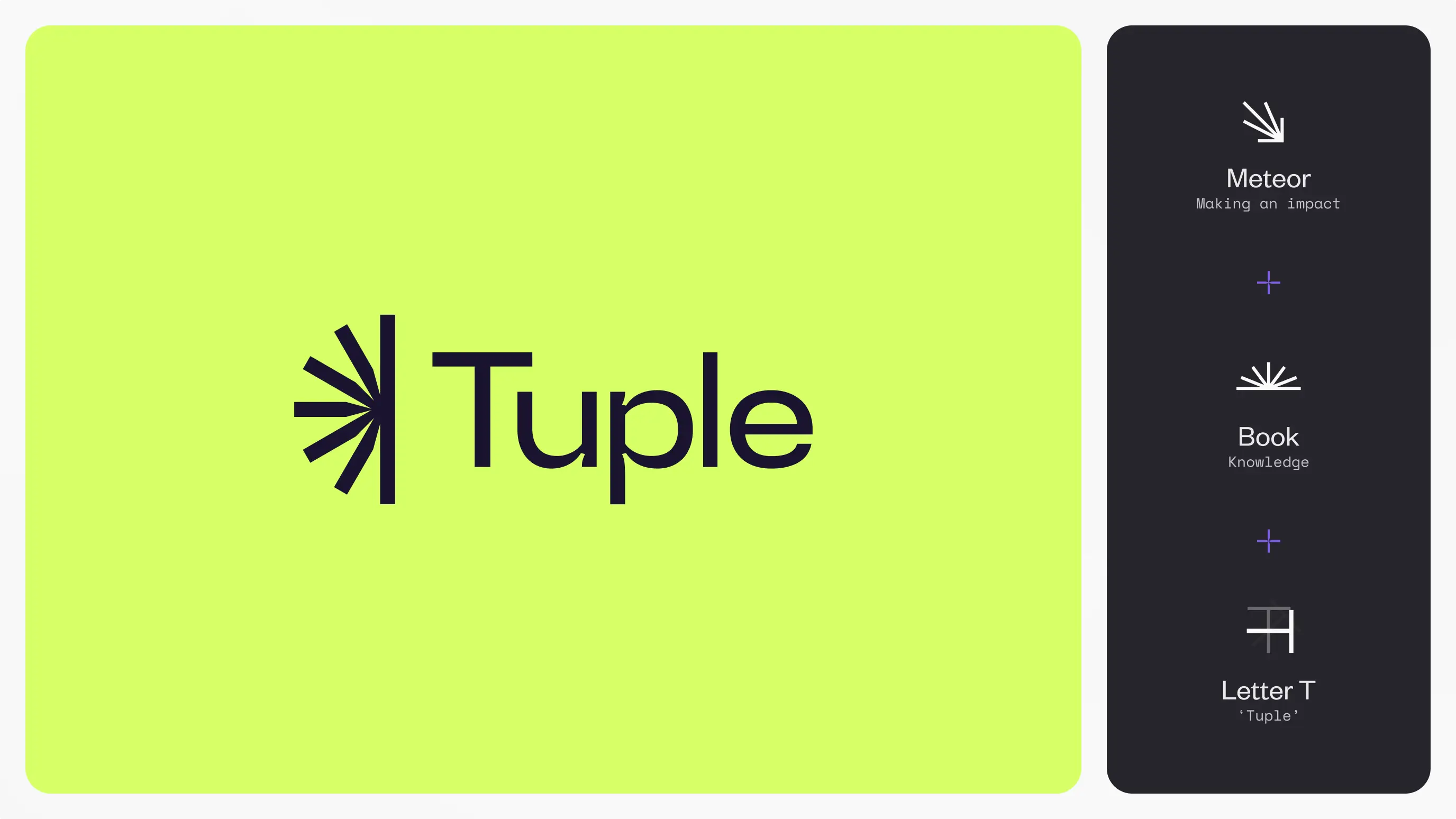 Two rounded rectangles that displays the logo we've made for Tuple and the explanation of the logo mark