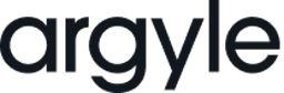 Monochrome version of the Argyle logo that is a wordmark that reads Argyle