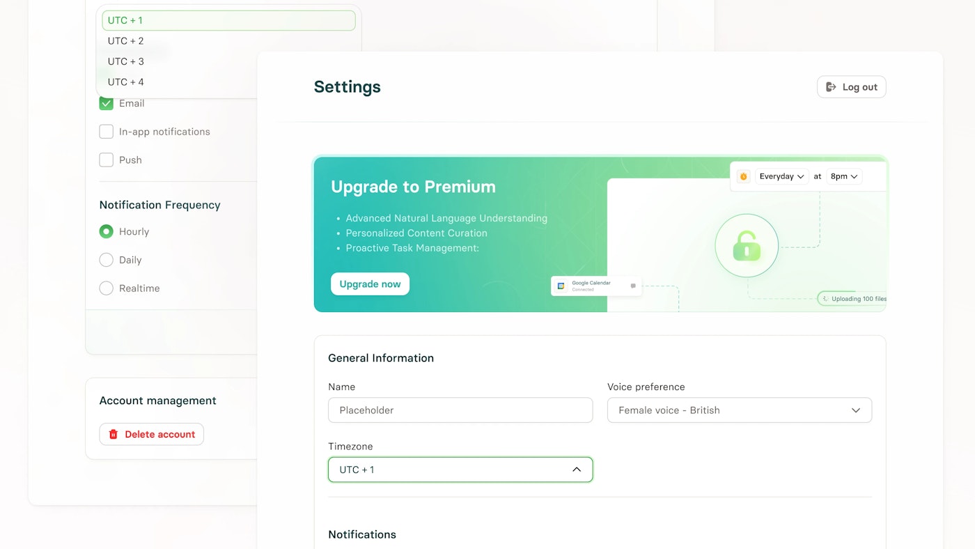 Two cropped web app interfaces of which the right one overlaps the left one. The interfaces show form elements like HTML select elements, radio buttons, input fields and check buttons. The right, topmost interface is characterized by a wide container that has white text and a simplified interface illustration placed on a green to turquoise background.