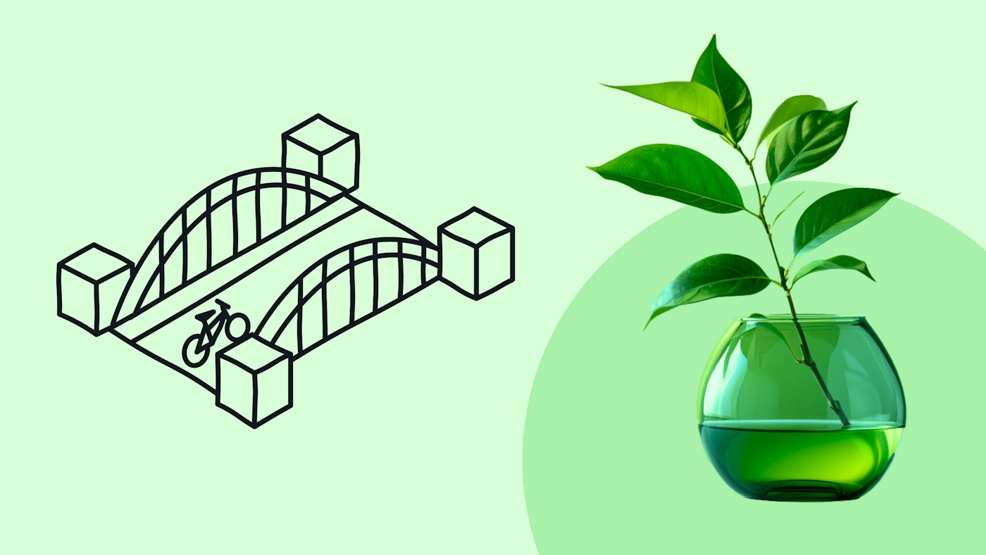 Illustration of a bridge and plant on light green background