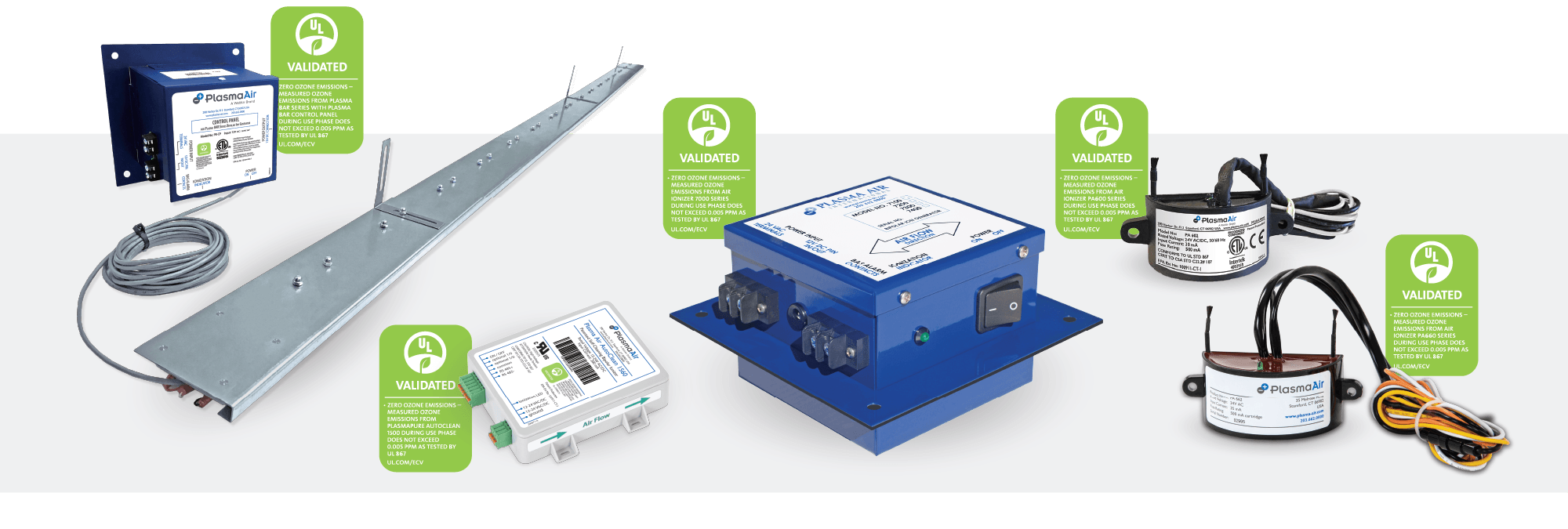 Plasma Air's family of products, all UL 2998 validated.