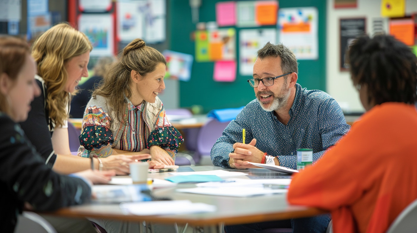 Teachers discussing the importance of clean air in their schools.