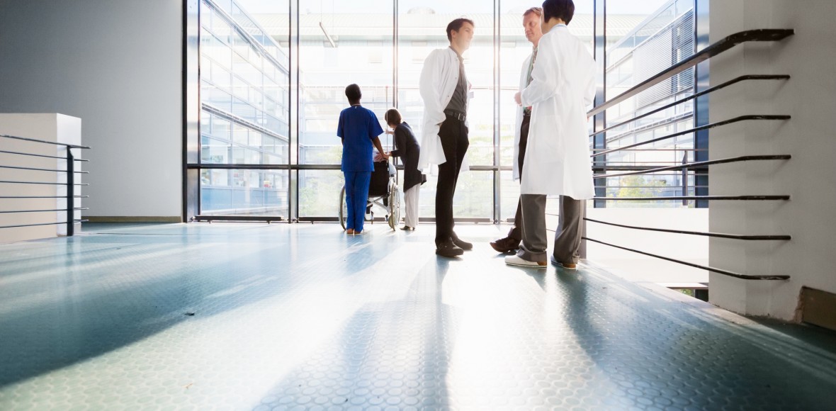 Healthcare workers in hallway