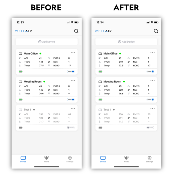 NanoView User Settings - TVOC Before/After