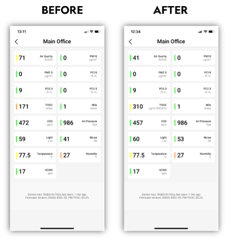 NanoView User Settings - TVOC Before/After 2