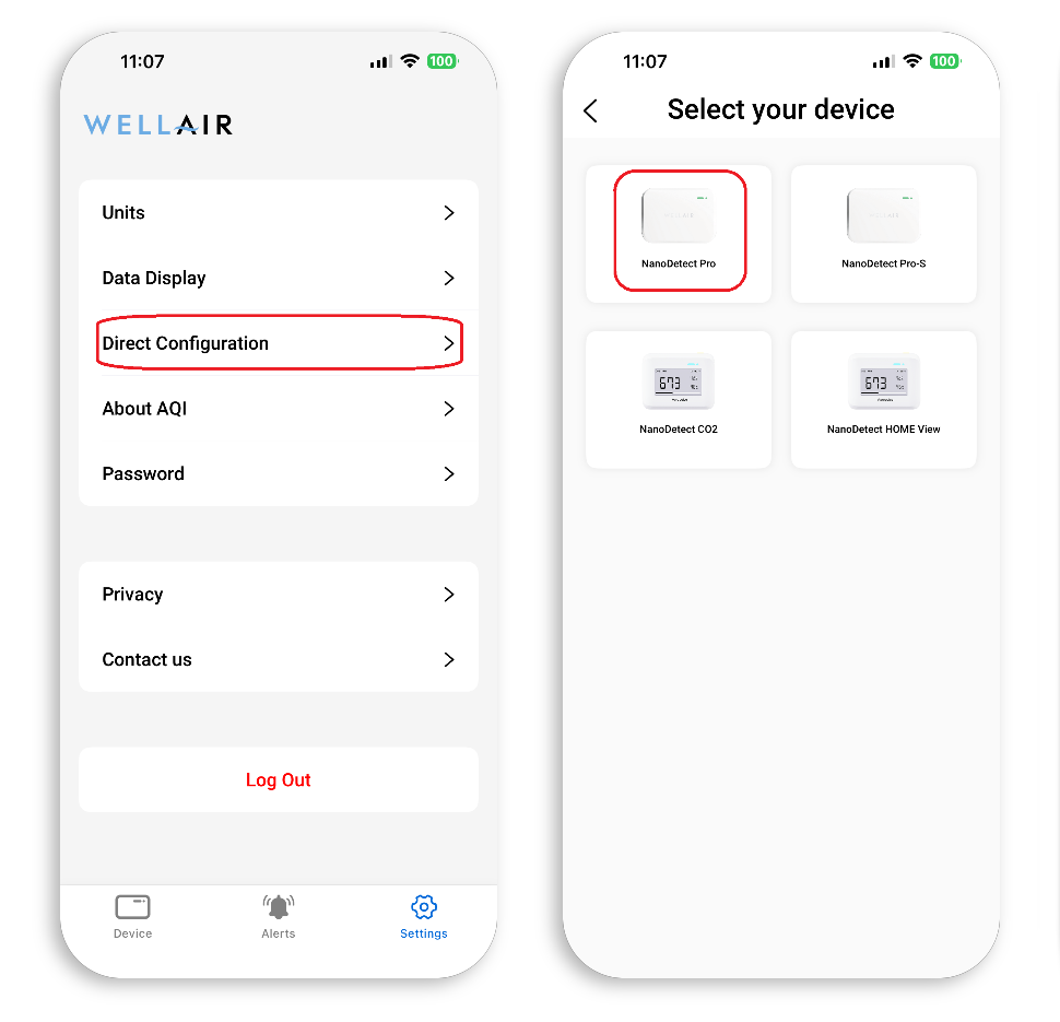NanoDetect PRO Select your Device