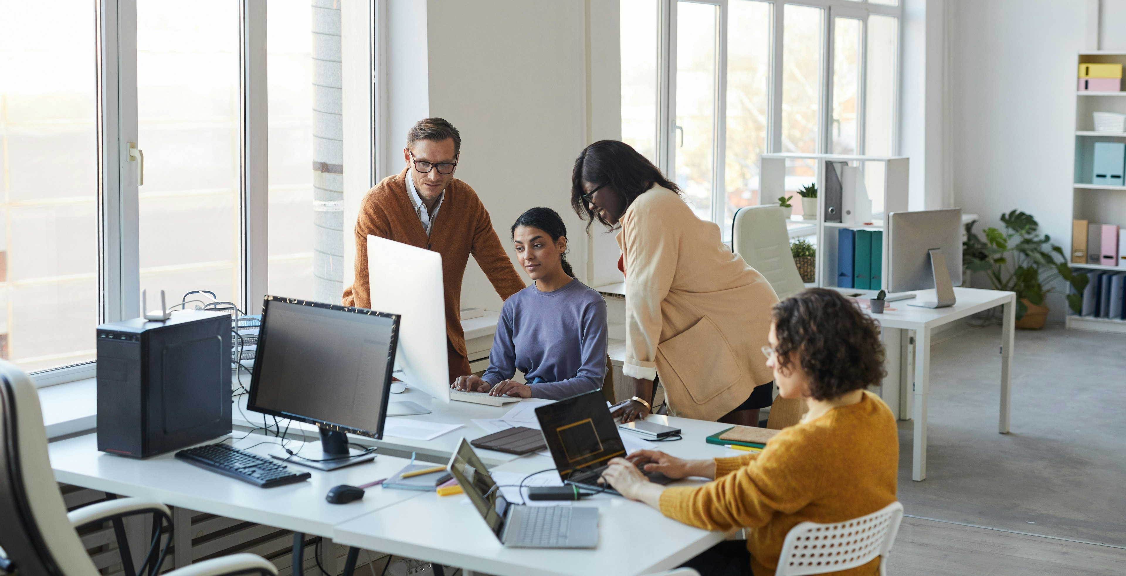 Busy office with workers