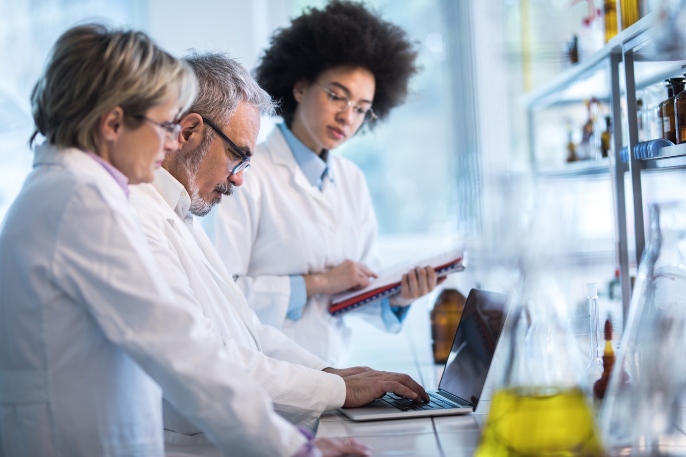 Lab workers in sterile environment