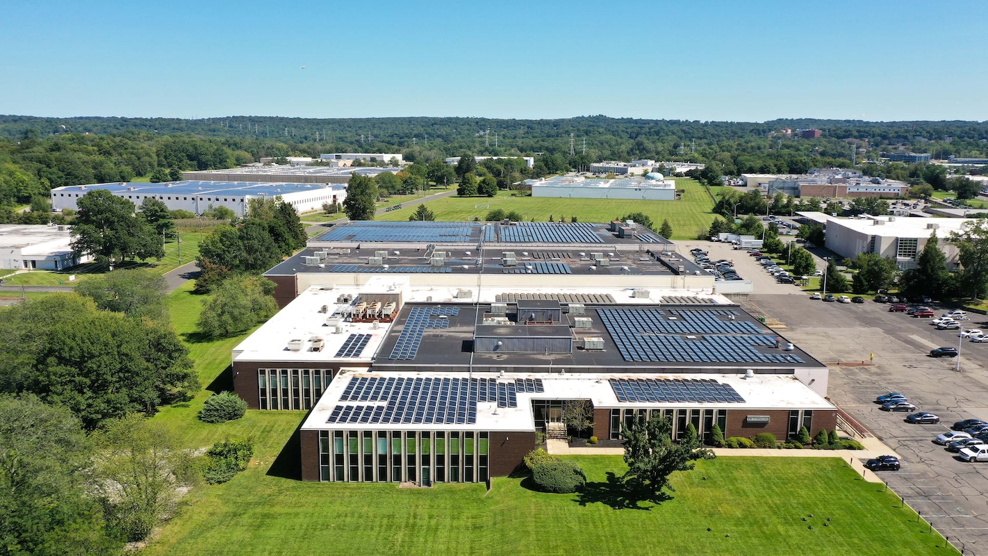 Solar panels seen from the sky