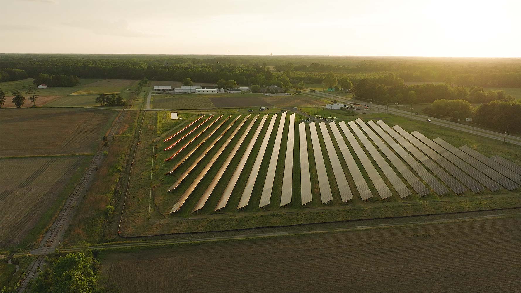 aerial-solar-farm-sunset