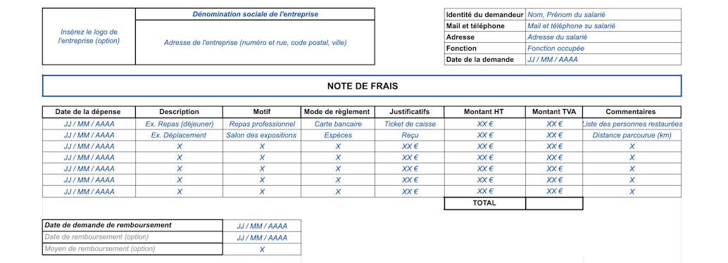 Modèle de note de frais