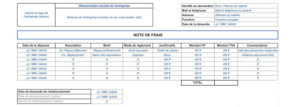 Modèle de note de frais