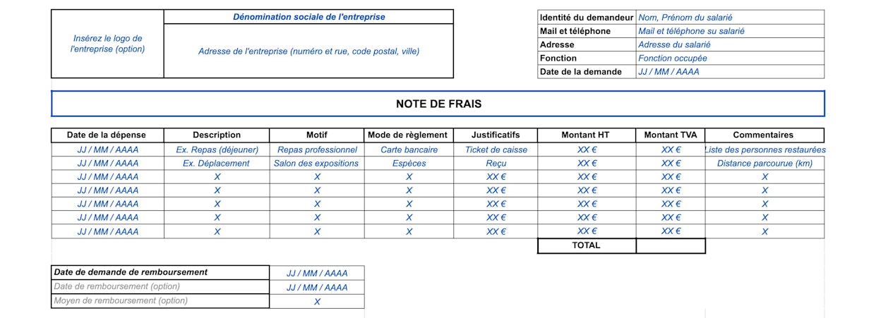 Modèle de note de frais