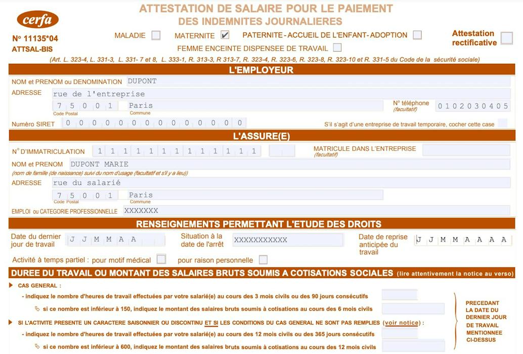 attestation de salaire de maternité
